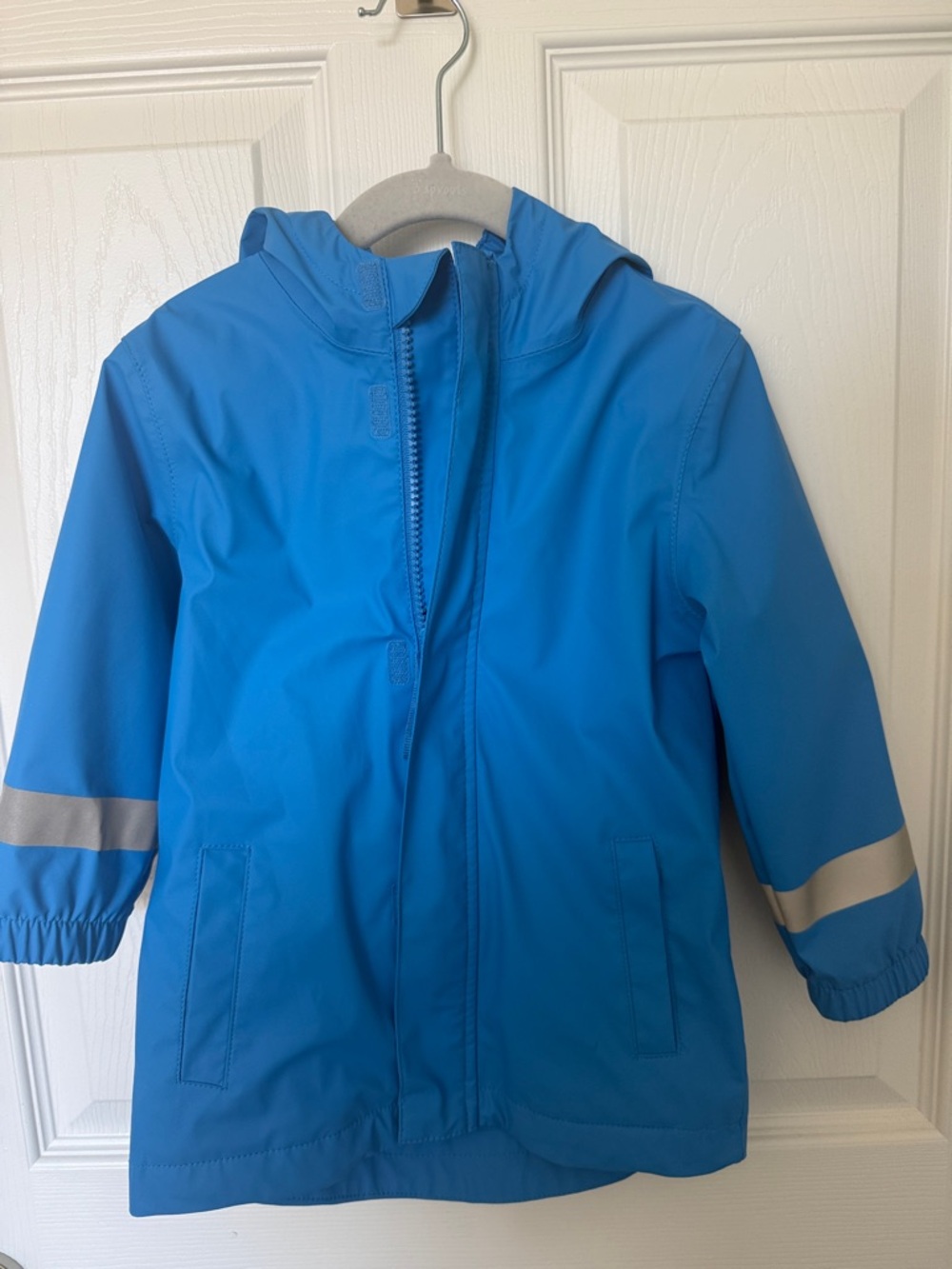 Cat & Jack Bright Blue Hooded Kids Raincoat with Reflective Sleeve Stripes